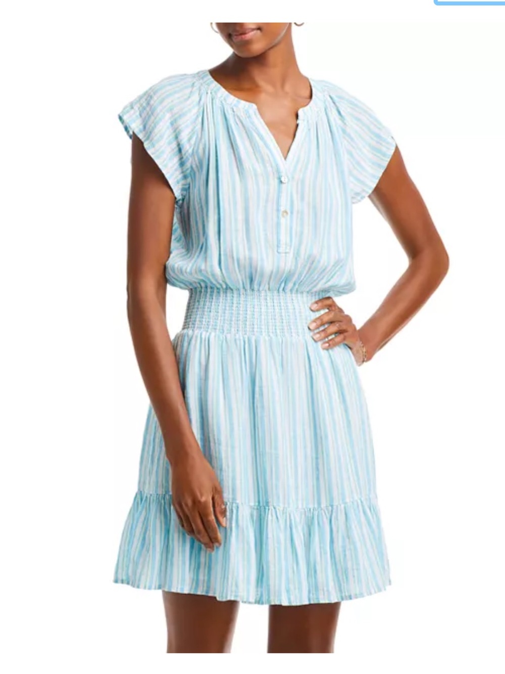 Rails Augustine Light Blue Striped Smocked-Waist Mini Dress Size XS